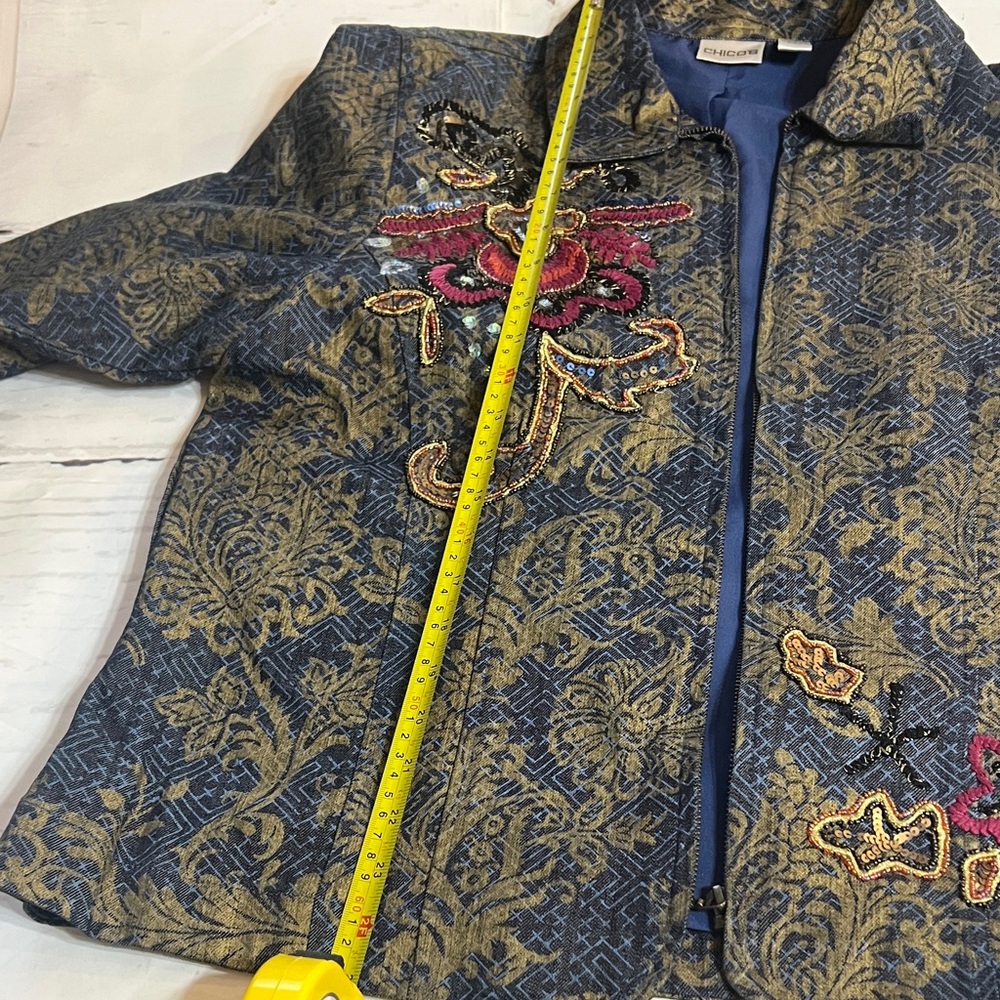 Chico's Blue and Gold Embroidered Jacket size 3 - Picture 8 of 9